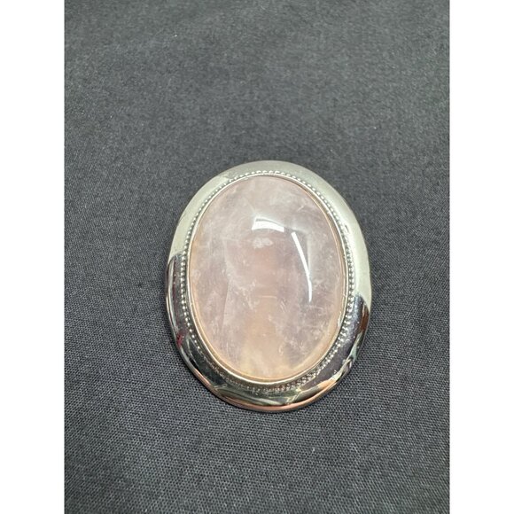 Vintage Oval Rose Quartz Silver Tone Brooch - Picture 1 of 5
